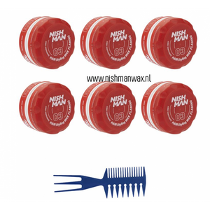 Nishman 03 Hair Styling Wax Flaming 6 stuks + Gratis Styling Comb
