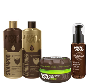 Nishman | Baard | Snor | Shampoo | Conditioner | Wax Matte | Baardolie | Set van 4